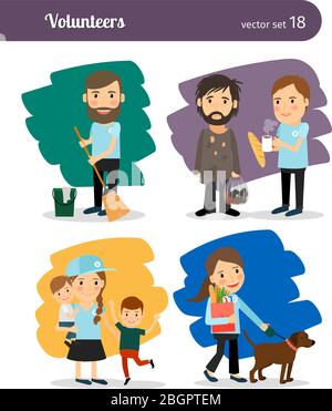 Volunteers help the homeless, old people and look after children Stock Vector