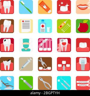 Dental clinic services flat colored icons. Vector illustration Stock Vector