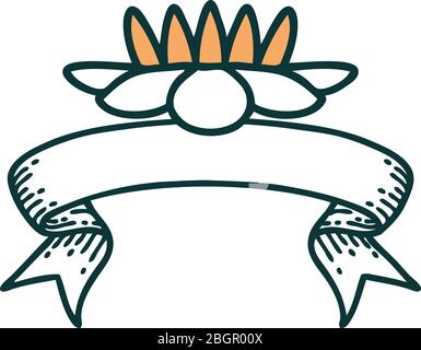 Traditional Tattoo With Banner Of A Lily Pad Flower Stock Vector Image Art Alamy