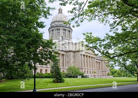 The Kentucky State Capitol Building; 1910, limestone, granite, dome, pillars, rear view, grass, large, National Register of Historic Places, USA, Fran Stock Photo
