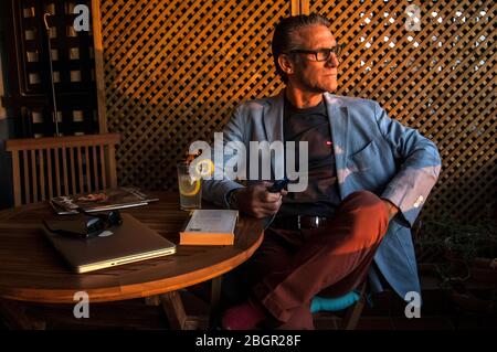 Adult man working from home for confinement Stock Photo