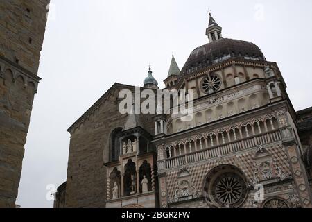 Bergamo, Italy, Lombardy - 22 September 2019: The Basilica of Santa Maria Maggiore dedicated to St Mary, at the Piazza del Duomo, Bergamo citta alta. Stock Photo