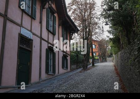 Bergamo, Italy, Lombardy - 22 September 2019: Bergamo Citta Alta road to Castello di San Vigilio (Castle of San Vigilio) Stock Photo