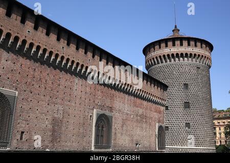Milan, Italy- 20 September 2019: Sforza Castle (Castello Sforzesco), built in the 15th century by Francesco Sforza, Duke of Milan Stock Photo