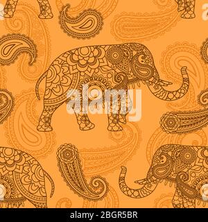 Indian elephant seamless pattern in Indian style vector background Stock Vector