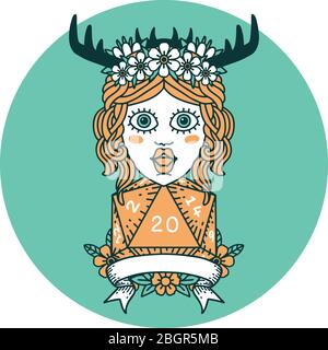 icon of human druid with natural twenty roll Stock Vector