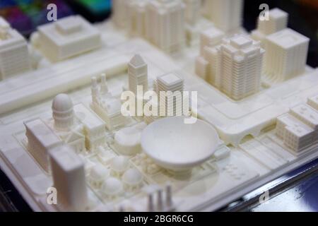 Modern buildings printed on a 3D printer. Technologies Stock Photo