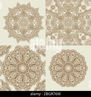 Round Ornament Patterns. Mandala and mandala pattern vector set Stock Vector