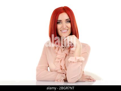 Young beautiful business woman isolated on white Stock Photo