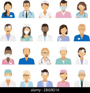 Medical staff icons. Doctors and nurses medical staffs avatars. Vector illustration Stock Vector