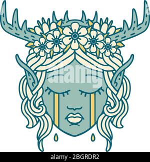Retro Tattoo Style crying elf druid character face Stock Vector