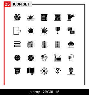 Group of 25 Modern Solid Glyphs Set for pipe, cleaning, shelter, bathroom, education Editable Vector Design Elements Stock Vector