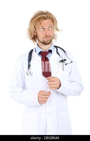 Funny doctor isolated on white Stock Photo