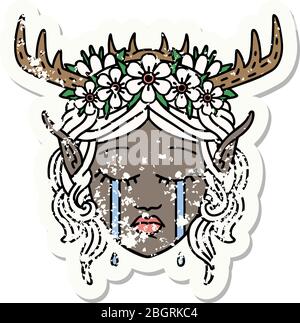 Retro Tattoo Style crying elf druid character face Stock Vector