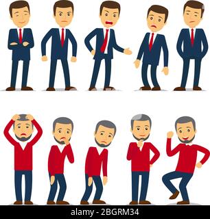 Businessman emotions Vector illustration. Joy and anger, fatigue and excitement Stock Vector