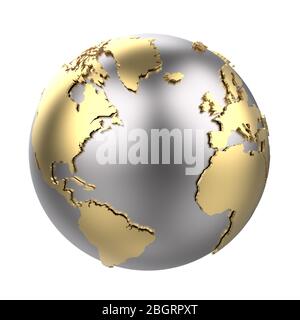 golden and niobium colored globe isolated on white background - 3D-rendering Stock Photo