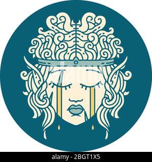 Retro Tattoo Style crying elf barbarian character face Stock Vector