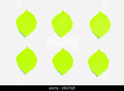 Many stickers note green leafs isolated on white background with clipping path Stock Photo