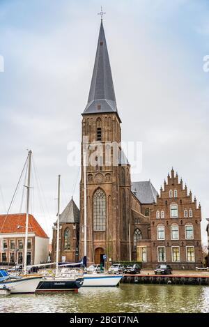 January 10, 2020. H. Aartsengel Michael kerk - Church by the water canal in winter Stock Photo