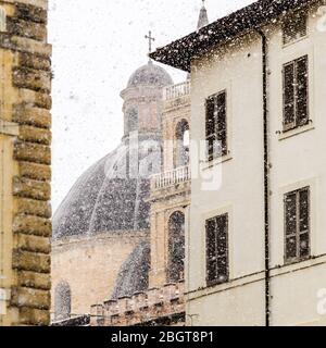 Early spring snowfall in Foligno, Umbria, Italy Stock Photo