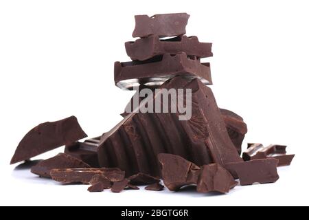 Cracked chocolate bar isolated on white Stock Photo