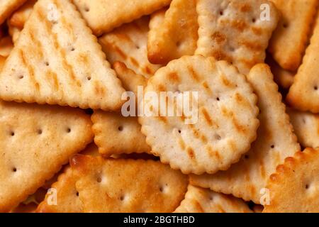 Close up shot of salty crackers on a plate Stock Photo