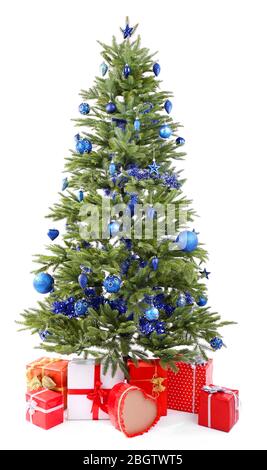 Christmas tree and presents isolated on white Stock Photo