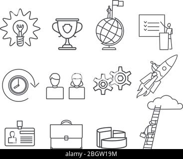 Business thin black line icons set on white background. Vector illustration Stock Vector