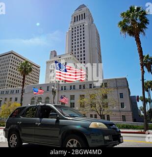 22nd April 2020 Los Angeles California, Protesters in Front of City Hall demanding Governor Newsom to open LA, End the Quarantine. Stock Photo