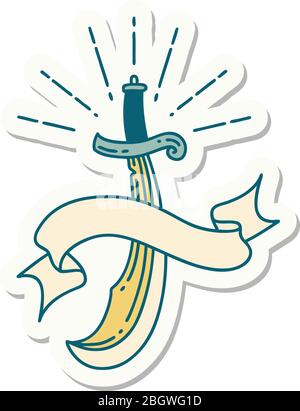 sticker of a tattoo style scimitar sword Stock Vector