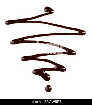 Chocolate syrup drips isolated on white Stock Photo