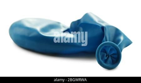 Popped blue balloon isolated on white Stock Photo