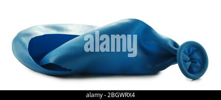 Popped blue balloon isolated on white Stock Photo