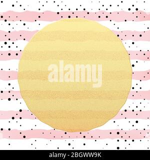 Greeting card template. Black dots confetti on striped white and pink watercolor background. EPS 10 Stock Vector
