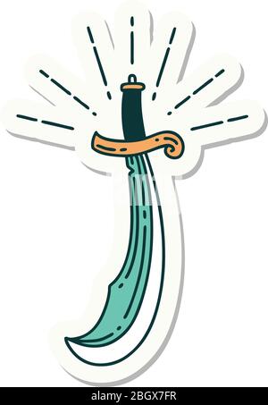 sticker of a tattoo style scimitar sword Stock Vector