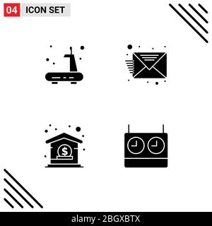 Stock Vector Icon Pack of 4 Line Signs and Symbols for exercise, dollar, treadmill, message, chess Editable Vector Design Elements Stock Vector