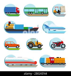 Vector Transportation Flat Icons. Truck and train, plane and ship Stock Vector