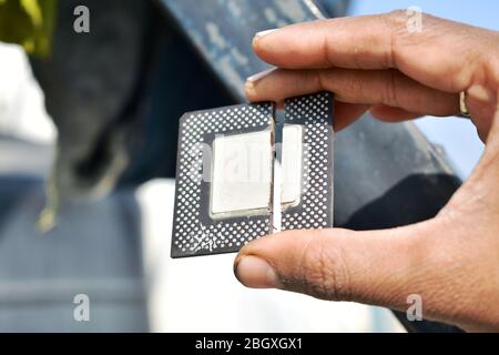 computer processor cut in two pieces Stock Photo