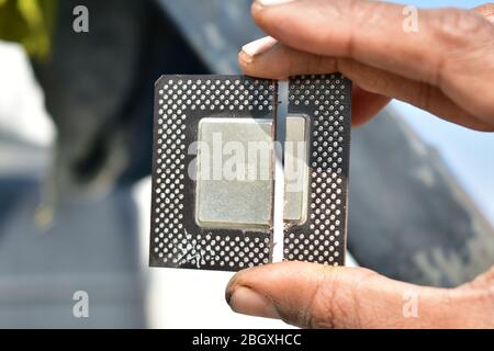 computer processor cut in two pieces Stock Photo