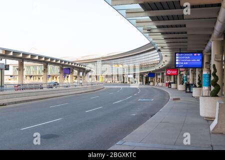 Departures area outside Toronto Pearson Terminal 1, seen barren on a afternoon due to the COVID-19 Coronavirus pandemic. Stock Photo