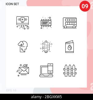 Pack of 9 creative Outlines of head, gain, ic, experience, london Editable Vector Design Elements Stock Vector