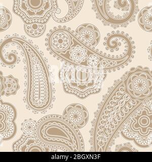 Seamless lacy pattern paisley background with traditional asian elements Stock Vector