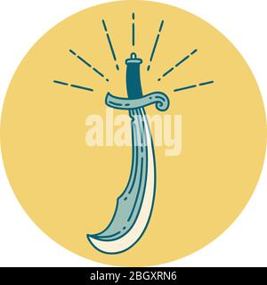 icon of a tattoo style scimitar sword Stock Vector