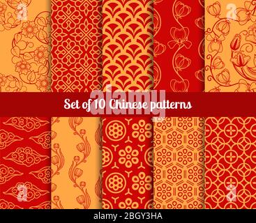 Chinese vector seamless patterns. Endless textures for wallpapers Stock Vector