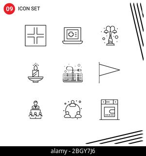 9 Thematic Vector Outlines and Editable Symbols of wax, lamp, lights, easter, christmas Editable Vector Design Elements Stock Vector