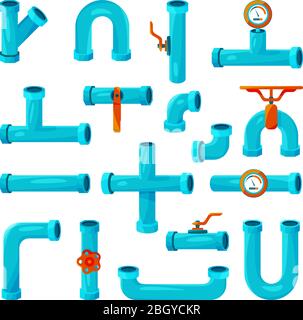 Different elements for pipelines. Counter, water meter, strips. Set of vector icons pipe with valve, tube connector for gas or oil, vector illustratio Stock Vector