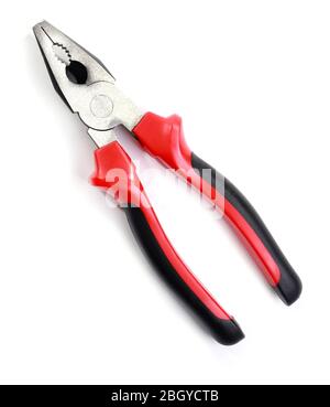 Plyers isolated on white background, rusty plier head Stock Photo