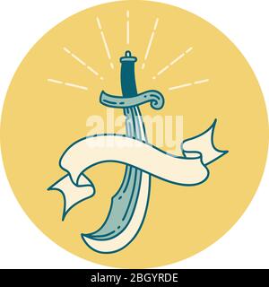 icon of a tattoo style scimitar sword Stock Vector