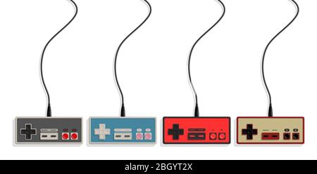 A vector illustration of a collection of regular vintage rectangular gaming controllers Stock Photo