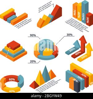 Vector isometric diagrams for business infographic. Illustration of graphic and chart info Stock Vector